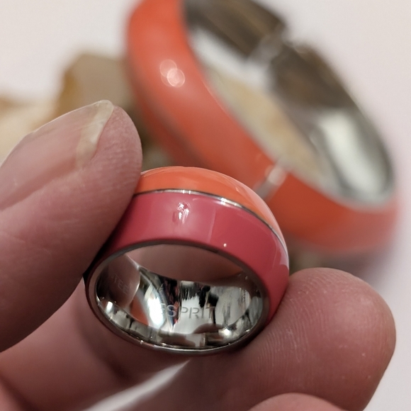 Esprit Two Tone Pink Stainless Steel Ring/ Band and Clamp Bracelet. - Picture 5 of 8